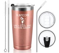 Livole Auntie Birthday Gifts, Christmas Gifts for Auntie, Awesome Aunt Gift from Niece and Nephew, 20oz Double Wall Vacuum Insulated Stemless Wine Tumbler with Straw and Lid, Coffee Mug, Rose Gold