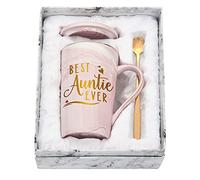 Livole Auntie Christmas Gifts, Auntie Gifts from Nephew, Niece, Best Auntie Ever, Birthday Mug for New Auntie, Aunt, Women, Sister, 14oz Ceramic Marble Coffee Mug Tea Cup with Lid, Spoon, Gift Box