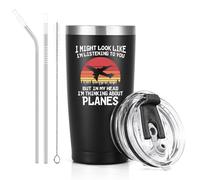 Livole Aviation Gifts for Men, Teenage Boys, Him, in My Head I’m Thinking About Planes, Christmas Gifts for Pilot, Men, Airplane, Aeroplane, Plane Enthusiast Gifts, 20oz 600ml Insulated Travel Mug