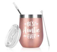Livole Best Auntie Ever, Christmas Gifts for Auntie, Aunt, Aunty, Women, Sister, Auntie Gifts from Niece, Presents for Auntie, Aunty Gift, 12oz Double Walled Vacuum Wine Tumbler with Straw and Lid