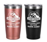 Livole Christmas Gifts for Mum and Dad, Women, Men, Mummy Gift, Mummysaurus Daddysaurus Travel Mug, Mum Dad Gifts from Daughter, Mothers Day, Fathers Day Presents, 20oz Insulated Wine Tumbler Set of 2