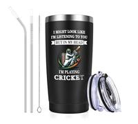 Livole Cricket Gifts for Men, Boys, Him, Cricket Lovers, Funny Birthday Gifts for Men, Mens, I Might Look Like I'm Listening to You, But in My Head I'm Playing Cricket, 20oz 600ml Thermal Travel Mug