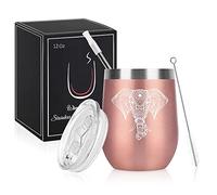 Livole Elephant Christmas Gifts for Women, Mum, Novelty Mug for Friends, Elephant Lovers Gifts, Birthday Gift for Her, Women, 12OZ Vacuum Insulated Coffee Mug, 350ml Wine Tumbler with Straw and Lid