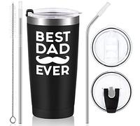 Livole Fathers Day Christmas Gifts for Dad, Daddy, Men Who Has Everything, Birthday Gifts from Daughter, Son, Best Dad Ever Mug, 20oz 600ml Stainless Steel Vacuum Wine Tumbler with Straw and Lid