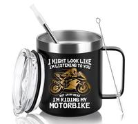 Livole in My Head I’m Riding My Motorbike, Funny Gifts for Men, Dad, Him, Colleagues, Motorcycle Motorbike Gifts for Men, Christmas Fathers Day Presents, 12oz 350ml Insulated Travel Mug with Handle