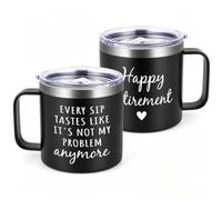 Livole Retirement Gifts for Men, Colleagues, Him, 14oz Insulated Coffee Mug | Happy Retirement, Every Sip Tastes Like It's Not My Problem Anymore, Stainless Steel Mug with Handle, Black