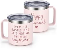 Livole Retirement Gifts for Women, Colleagues, 14oz Insulated Coffee Mug | Happy Retirement, Every Sip Tastes Like It's Not My Problem Anymore, Stainless Steel Mug with Handle, Pink