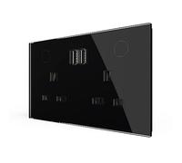 LIVOLO UK 13A Twin Socket USB-A Touch Glass Wall Plug Black | Tempered glass panel, 2x10W USB-A charging ports, durable build, scratch-resistant, easy to install