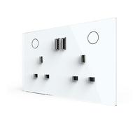 LIVOLO UK 13A Twin Socket USB-A Touch Glass Wall Plug White | Tempered glass panel, 2x10W USB-A charging ports, durable build, fingerprint-proof, easy to install
