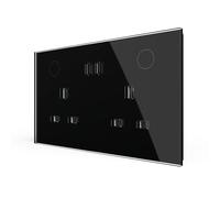 LIVOLO UK 13A Twin Socket USB-C Touch Glass Wall Plug Black | Tempered glass panel, 2x18W USB-C fast charge, durable build, scratch-resistant, for home office