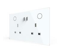 LIVOLO UK 13A Twin Socket USB-C Touch Glass Wall Plug White | Tempered glass panel, 2x18W USB-C fast charge,durable build, fingerprint-proof, for home office