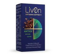 LivOn Antiox Ground Coffee 250g - Specialty Coffee with Chaga Mushroom & Vitamin C | 100% Arabica | Small-Batch Roasted in Edinburgh | Suitable for Cafetière & Filter