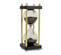 LIVONDO 15 minute timer - elegant hourglass with glass body and gold-black frame, decorative with fine black shimmering sand, ideal for relaxation and meditation