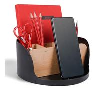 LIVONDO Eco Desk Organiser, table, office, cosmetic organiser, mobile phone & tablet holder, pen holder, desk letter tray, stationary organiser, home office storage, desk organiser wood (round, black)