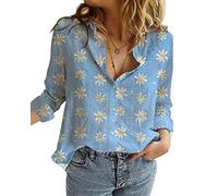 Livonmone Women's Blouse Casual Long Sleeve Shirts V Neck Button Down Basic Loose Tunic Tops (Blue-2, M)