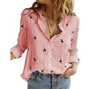 Livonmone Women's Blouse Casual Long Sleeve Shirts V Neck Button Down Basic Loose Tunic Tops (Pink, XL)