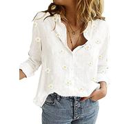 Livonmone Women's Blouse Casual Long Sleeve Shirts V Neck Button Down Basic Loose Tunic Tops (White-2, XXL)