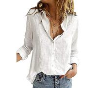 Livonmone Women's Blouses Shirts Casual Long Sleeve V Neck Button Down Basic Loose Tunic Tops Solid White L