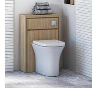 Livora 555mm Natural Oak Bathroom Back to Wall WC Unit with Breeze BTW Rimless Toilet Pan + Soft Close Seat & Concealed Cistern