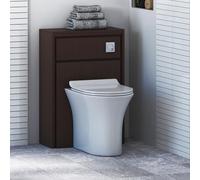 Livora 555mm Walnut Woodgrain Bathroom Back to Wall WC Unit with Breeze BTW Rimless Toilet Pan + Slim Soft Close Seat & Concealed Cistern