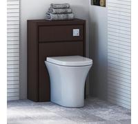 Livora 555mm Walnut Woodgrain Bathroom Back to Wall WC Unit with Breeze BTW Rimless Toilet Pan + Soft Close Seat & Concealed Cistern