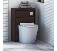 Livora 555mm Walnut Woodgrain Bathroom Back to Wall WC Unit with Cesar BTW Rimless Toilet Pan + Slim Soft Close Seat & Concealed Cistern