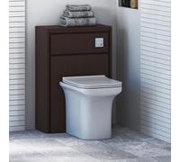 Livora 555mm Walnut Woodgrain Bathroom Back to Wall WC Unit with Crosby BTW Rimless Toilet Pan + Soft Close Seat & Concealed Cistern