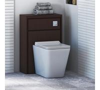 Livora 555mm Walnut Woodgrain Bathroom Back to Wall WC Unit with Elena BTW Rimless Toilet Pan + Slim Soft Close Seat & Concealed Cistern