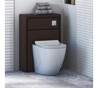 Livora 555mm Walnut Woodgrain Bathroom Back to Wall WC Unit with Elva BTW Rimless Toilet Pan + Slim Soft Close Seat & Concealed Cistern