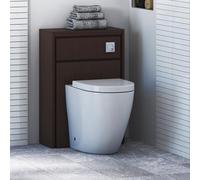 Livora 555mm Walnut Woodgrain Bathroom Back to Wall WC Unit with Elva Rimless Short Projection BTW Rimless Toilet Pan + Soft Close Seat & Concealed Cistern