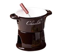 Livoravoli Chocolate Fondue Mug with Forks, Chocolate Melting Cup, Personal Ceramic Melting Pot, Dipping Cup for Cheese and Candy, Heated by Tealight Candle for Party (Brown)