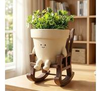 Livoravoli Smily Face Flower Pot, Cute Rocking Chair Planter Pot, Funny Face Planter Pots Head with Drainage Hole, Indoor Outdoor Plant Pots Garden Gift for Women