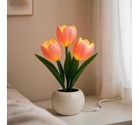 Livoravoli Tulips Lamps, Artificial Pink Tulip Night Light, Flower Lamp with White Ceramic Pot, Soft Pink Glow, Decorative Flower Lights for Home, Bedroom, Living Room, Desk, Gifts for Women