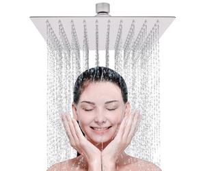 LIVOREST Square Rainfall Shower Head - 10 inch Large, Overhead Fixed Rain Showerhead with Angle Adjustment - Stainless Steel 304 with Chrome Finish - Standard Fitting, Easy Replacement