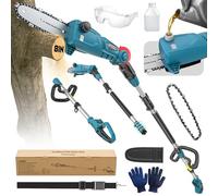 LIVOWALNY Cordless Pole Saw Compatible with Makita Batteriy, 8 Inch Low Kick-Back Bar and Chain, 10ft Extension Pole, Auto Lubrication System, Tool Only-Battery & Charger not Included（Blue）