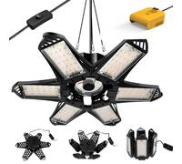 LIVOWALNY LED Work Light Compatible with Dewalt 20V Battery, 68W 6800LM LED Garage Flood Lights with 6+1 Deformable Panels, Battery Powered Pendant Ceiling Light for Shed Workshop Garage Home