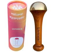 Livronic Kansa Wand for Face,Body & Foot Massager with Teak Wooden Handle Small Bronze Capped Small Kansa Wand for Deep Relaxation 4.5 Cm Natural Brown