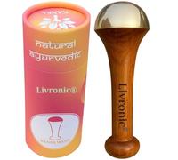 Livronic Kansa Wand for Face,Body & Foot Massager with Teak Wooden Handle Small Bronze Capped Small Kansa Wand for Deep Relaxation 4.5 Cm Natural Brown