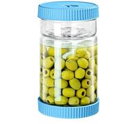 LIVSGNISTA Upgraded 40oz Glass Pickle Jar with Time Tracker-Pickle Container with Strainer Flip Leak-Proof,Auto Venting,Easy Clean Design Hourglass Pickle Juice Separator(Blue)