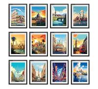 LIVSGNISTA Vintage Travel Posters Trendy City Wall Art Collage Kit Set of 12,Popular Cities Landscape Wall Decor Gift for Friend,Room Décor 8x11 Inch（Unframed）