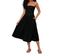 Livtany Women Off Shoulder Midi Dress Strapless Sleeveless Drop-Waist A Line Tube Dress Trendy Summer Swing Patchwork Dress, Black, M