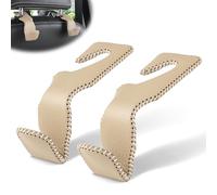 LivTee Beige Superior Leather Car Seat Back Headrest Hook, Auto Seat Hook Hangers Interior Accessories for Purse Coats Umbrellas Grocery Bags Handbag, 2-Pack