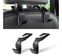 LivTee Black Superior Leather Car Seat Back Headrest Hooks, Car Hook Hangers Interior Accessories for Purse Coats Umbrellas Grocery Bags Handbag, 2-Pack