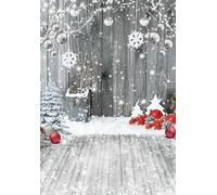 LIVUCEE 5x7ft Red Christmas Backdrop for Photography Winter White Snowflake Wood Wall Background Party Supplies Wood Floor Banner Decoration for Kids Portrait Photo Studio Booth