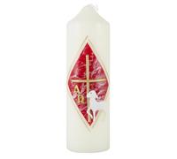 LivuX Easter Candle with Decoration Red/Gold Eggshell 16.5cm x 5cm - Pillar Candle Made of Paraffin Wax, Approx 40 Hours Burn Time - Symbol of Resurrection & Faith, Ideal for Easter Decoration 1055