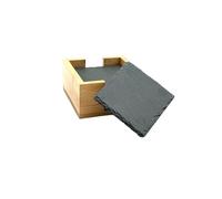 LivuX Set of 6 Slate Coasters in Wooden Box, Black, 10 x 10 cm, Material Thickness 4-6 mm, Square Drink Coasters, Natural Stone Table Decoration 1125