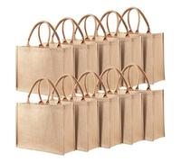 Liwankaqi 10pcs Jute Burlap Tote Bags with Handles Reusable Blank Gift Bags Waterproof Lining for Beach Shopping Wedding Favours DIY Crafts Bridesmaid Welcome Bags