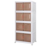 Liwankaqi 4-Tier Collapsible Storage Cabinet, Plastic Stackable Organiser with Wheels & Magnetic Doors, Transparent Tawny Storage Unit for Home, Living Room, Bedroom, Kitchen, Bathroom