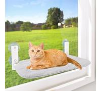 Liwankaqi Foldable Cat Window Hammock Strong Suction Cup Mount Pet Window Perch Stainless Steel & Plush Cat Bed for Indoor Kittens Cats Sunbathing