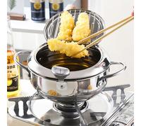 Liwankaqi Stainless Steel Deep Fryer Pot 20cm with Thermometer Lid & Oil Strainer, Frying Pot Suitable for Induction & Gas Hobs, Ideal for French Fries, Chicken Wings & Tempura